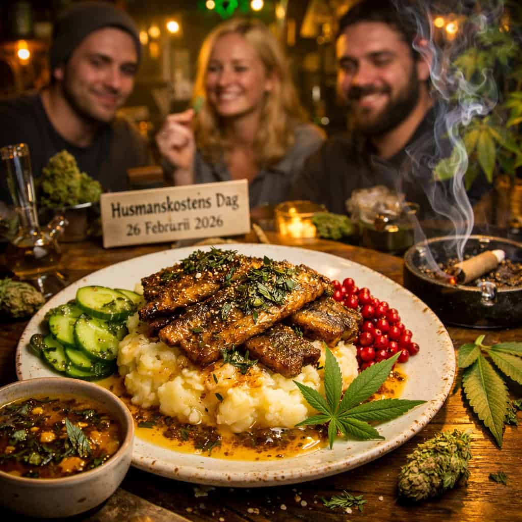 Stekt strömming med potatismos, brynt cannabissmör, pressgurka & lingon, allt med en stoner-tvist!