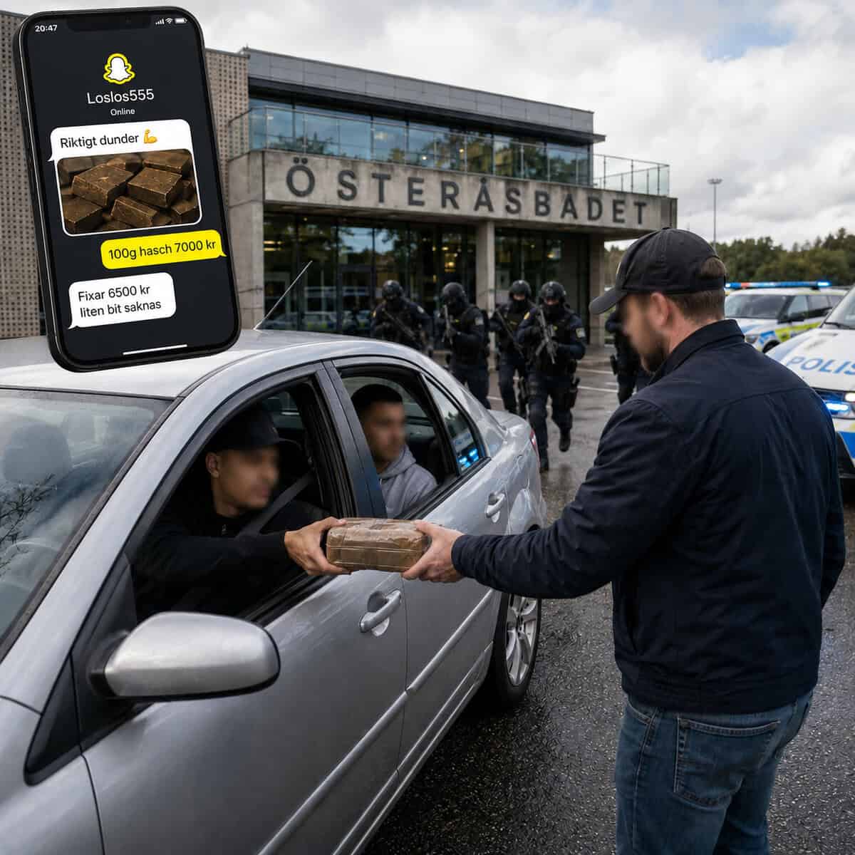 Polisman beställde hasch på Snapchat och mötte langaren bakom det kommunala badhuset i Hässleholm!